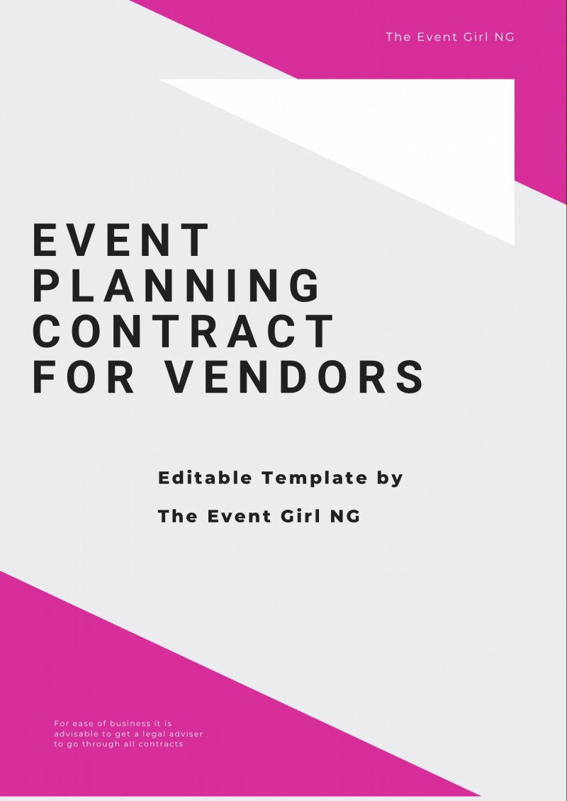 EVENT PLANNING CONTRACT FOR VENDORS. Editable Template
