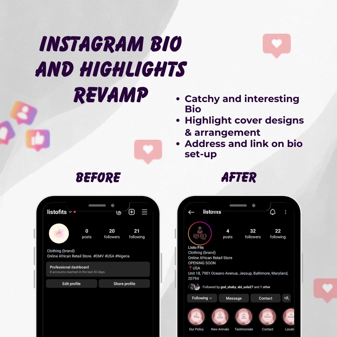 Instagram Bio and Highlights Revamp