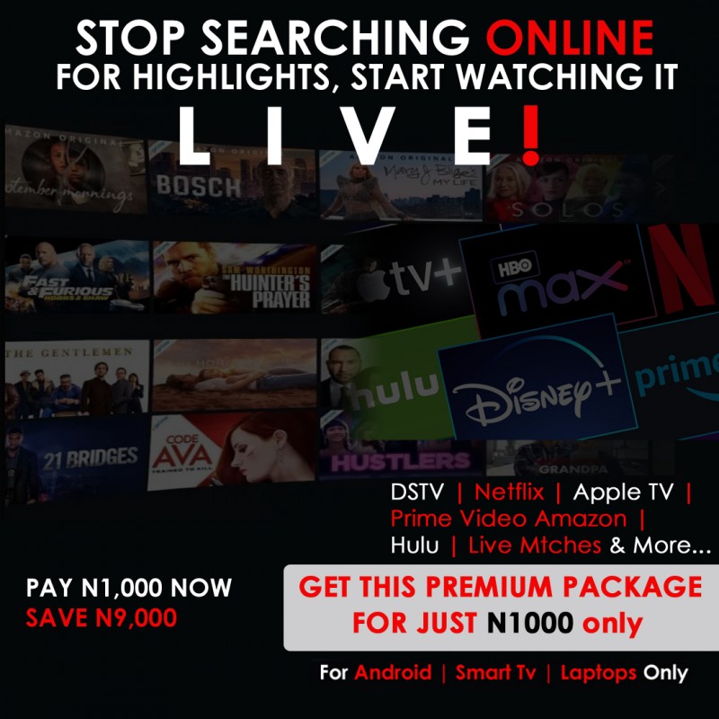 SUPER PREMIUM: WATCH DSTV / NETFLIX /PRIME VIDEO/ APPLE TV / LIVE FOOTBALL FOR FREE