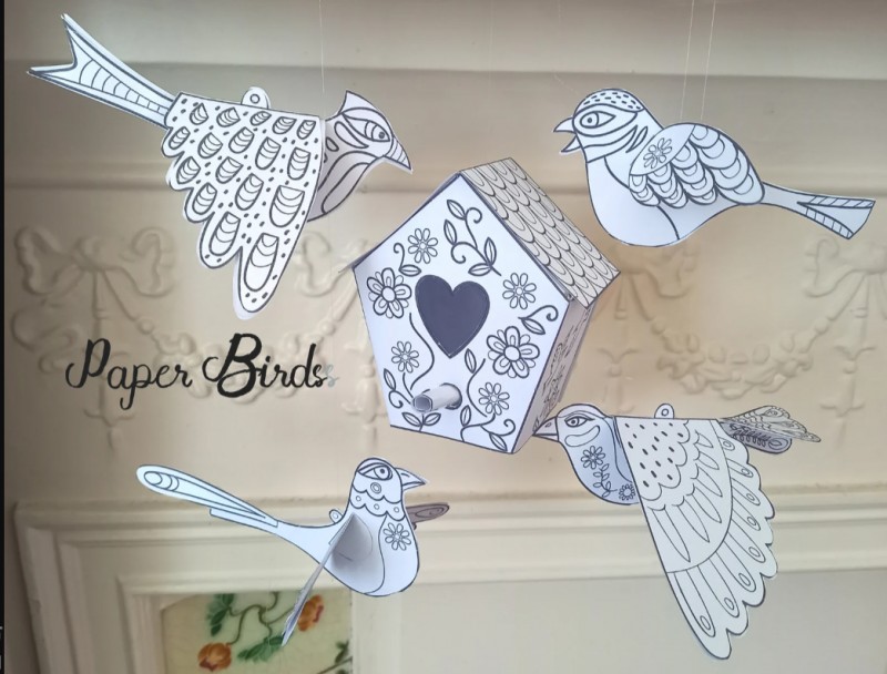 Paper Birds printable colouring and craft for kids