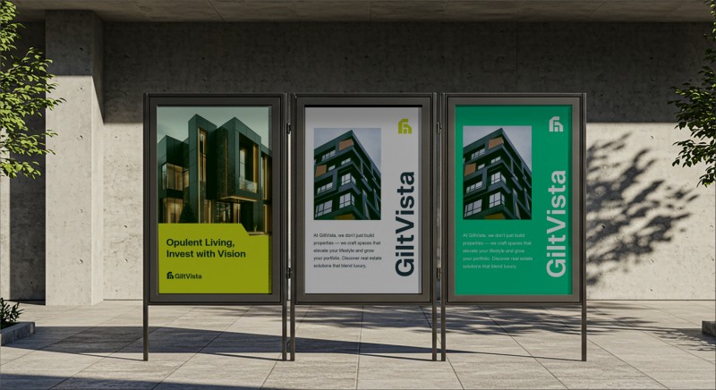 Outdoor Triple-Frame Poster Mockup