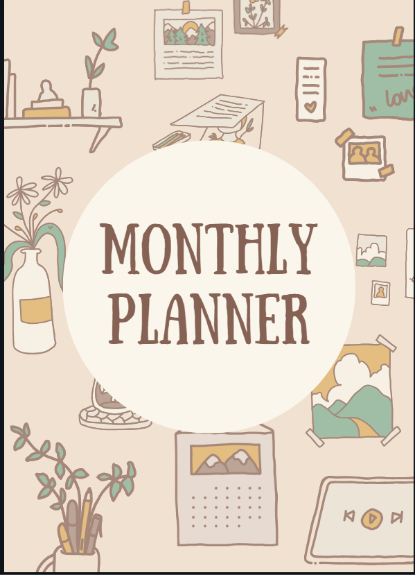 Beige and Ivory Playful Illustrative Monthly Digital Planner