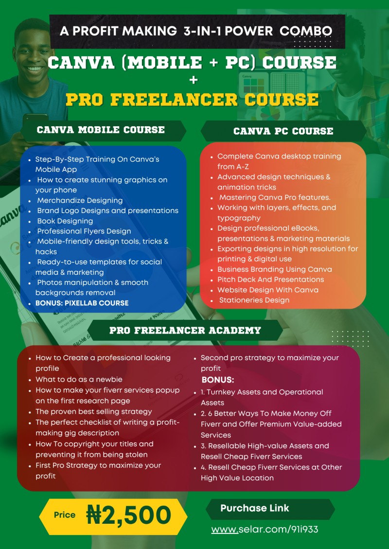 Master Canva (Mobile+PC) + Pixellab + Freelance Masterclass Courses