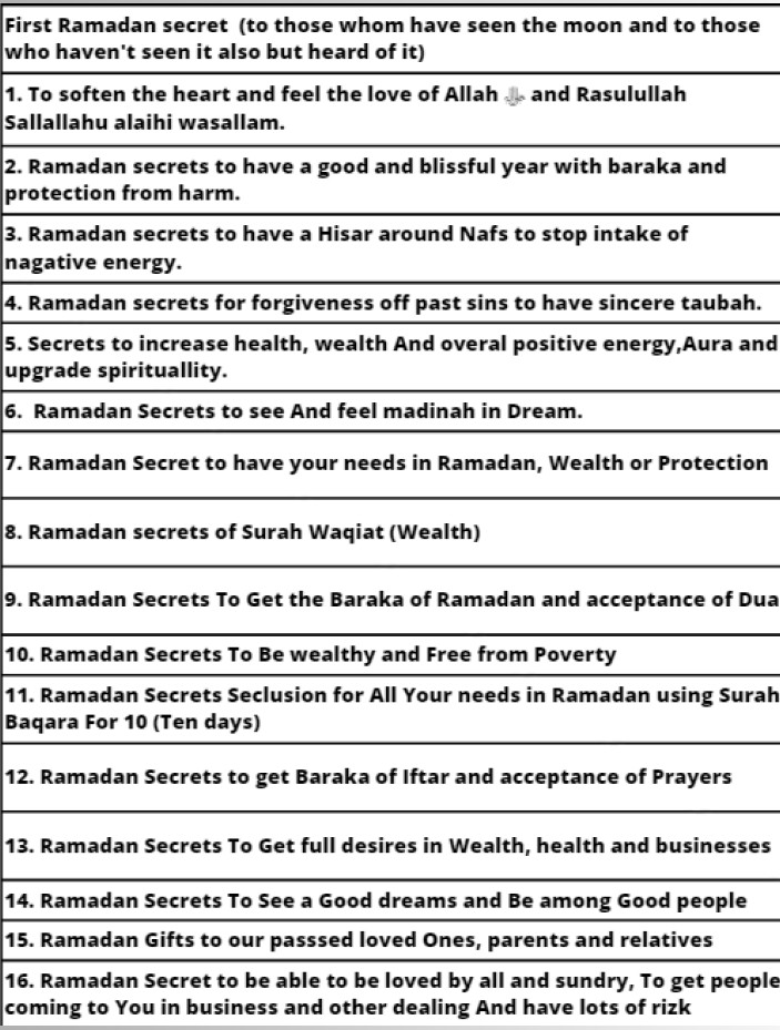 All Ramadan Secrets (16 secrets)