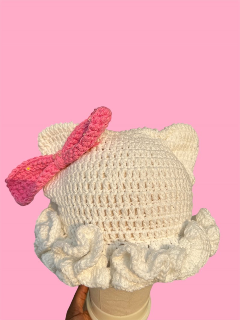 Ruffle Cat Beanie with Bow