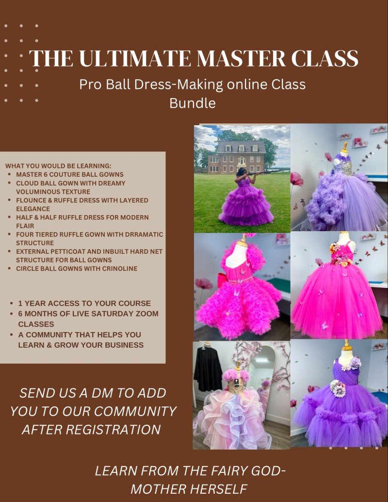 MASTER BUNDLE PRO: Couture Princess Dress Mastery™ The Ultimate Luxury Princess Dress Designer Certification. Master advanced couture techniques, create breathtaking luxury princess dresses, and build a profitable fashion brand with Delanie's most compreh
