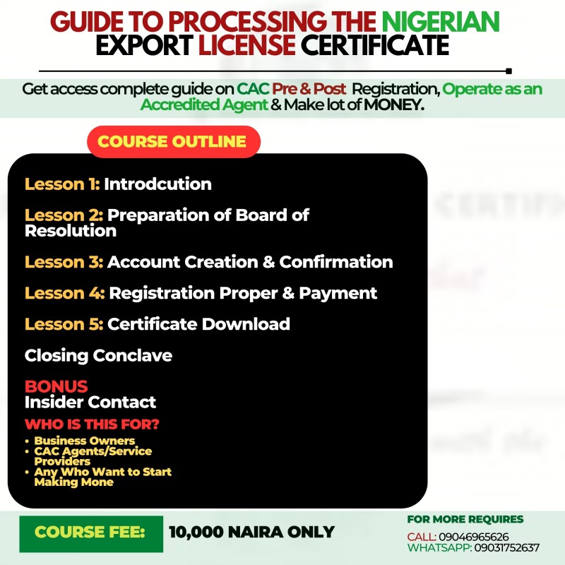PRACTICAL GUIDE TO PROCESS THE NIGERIA EXPORT LICENSE CERTIFICATE