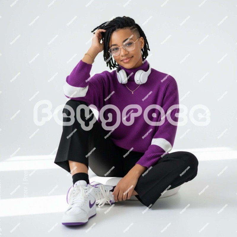 Lady On Purple In Studio