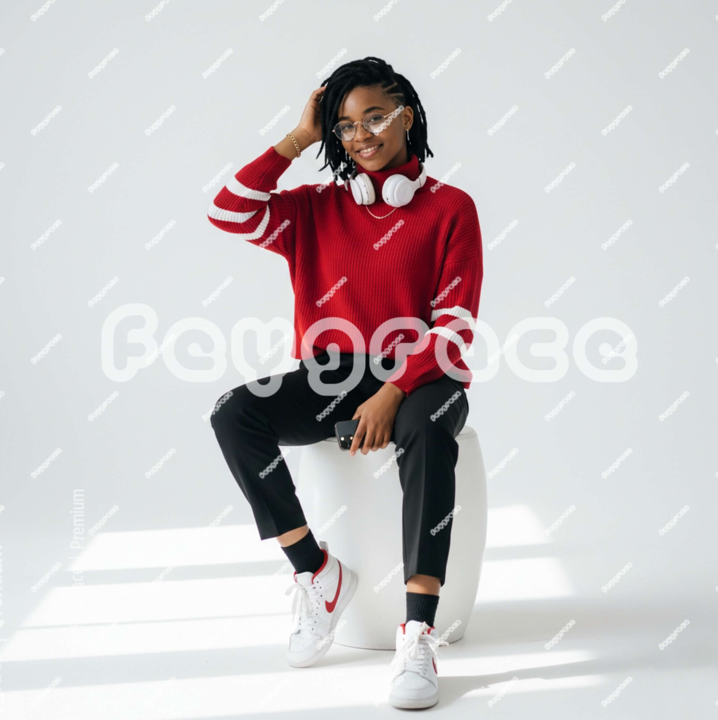 Lady On Red And Black Matching Outfit