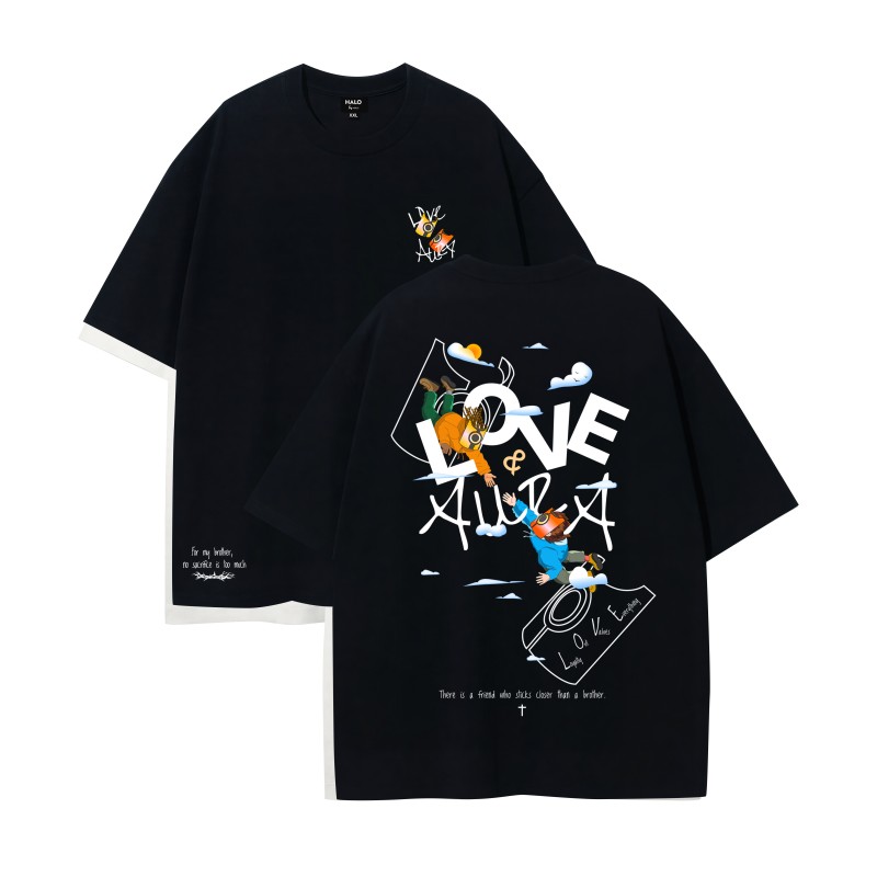 HALO 4 ANGELS LOVE & AURA II ORIGINAL: BLACK ROUND NECK T-SHIRTS