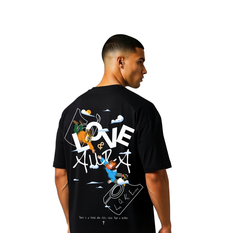 HALO 4 ANGELS LOVE & AURA II ORIGINAL:  BLACK ROUND NECK T-SHIRTS
