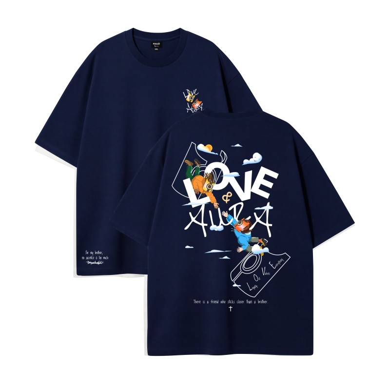 HALO 4 ANGELS LOVE & AURA II ORIGINAL: NAVY BLUE ROUND NECK T-SHIRTS
