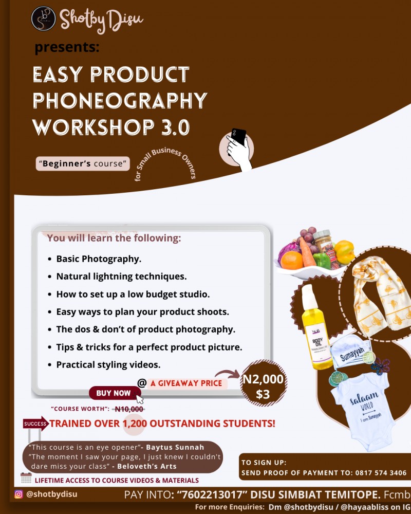 EASY PRODUCT PHONEOGRAPHY WORKSHOP (Beginner's course) for small business owners