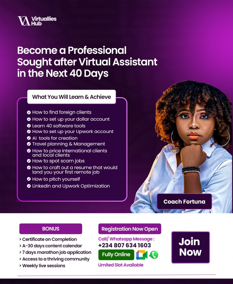 Buy VIRTUAL ASSISTANT PROGRAM by Horsfall Fortuna on Selar