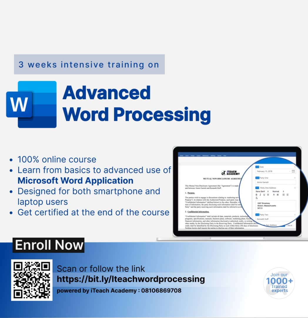 ADVANCED WORD PROCESSING COURSE