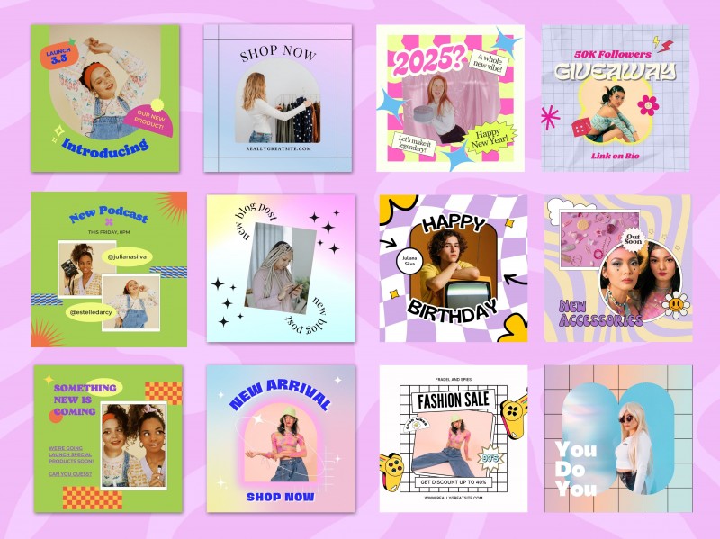 Colorful Canva Instagram Templates – 160 Bright Editable Posts | Vibrant Social Media Kit | Fun & Playful Aesthetic Bundle