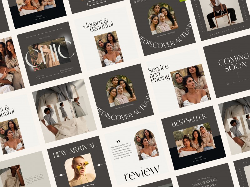 Minimal Brown Fashion Canva Templates – 110 Luxury Instagram Posts | Editable Canva Bundle | Elegant Social Media Kit