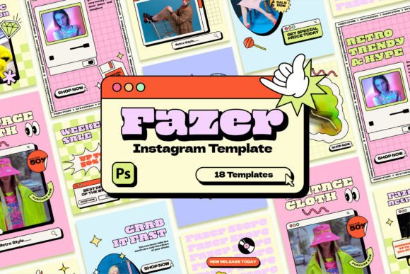 Retro Instagram Templates,  Instagram Posts, Aesthetic PSD Templates, Y2K Photoshop Templates, Editable Instagram Post, Fashion Templates