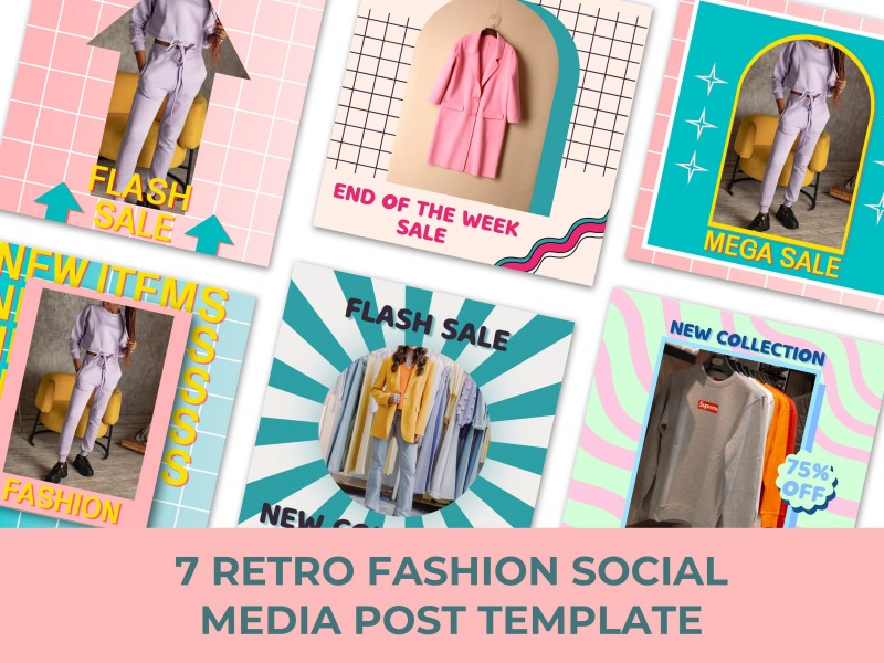 Retro Pastel Fashion Social Media Post Template, Trendy & Aesthetic Instagram Post, Retro Vibes Instagram Templates