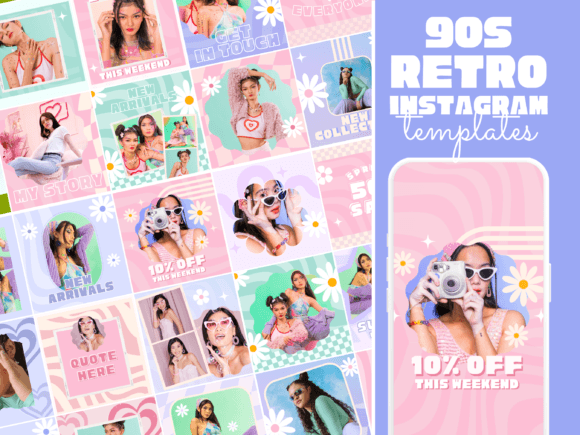 Retro Y2K Instagram Templates, Retro CanvaTemplates. Retro Instagram Templates, Retro Aesthetic Social Media, Editable Canva Templates