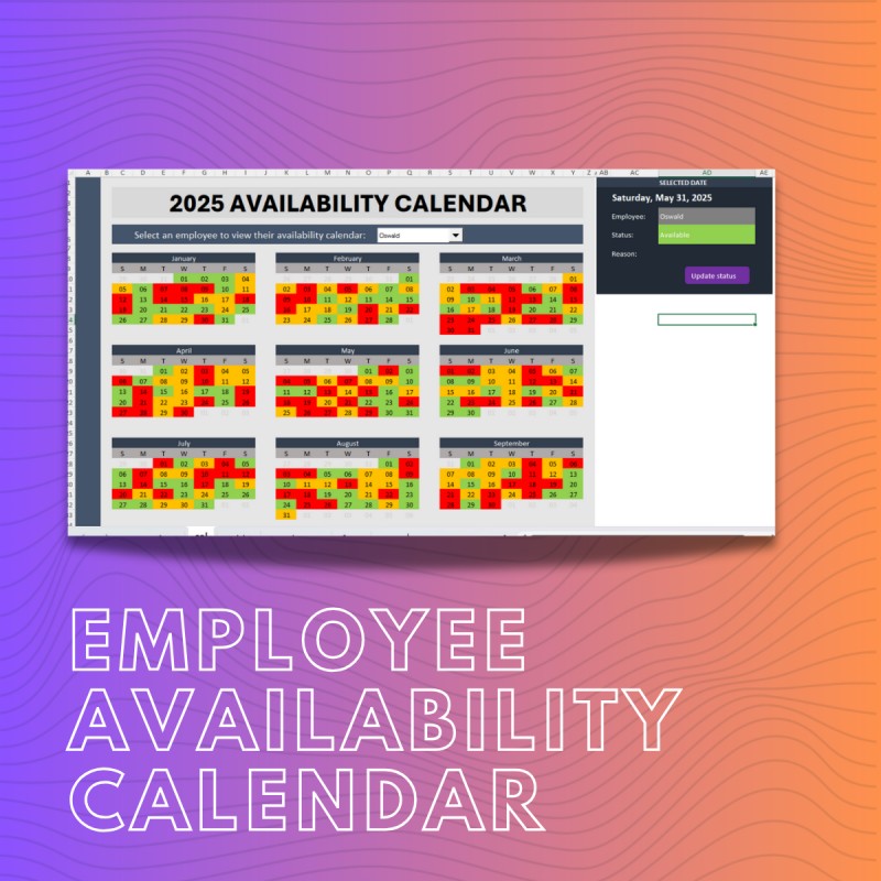 Interactive MS Excel Employee Attendance Calendar
