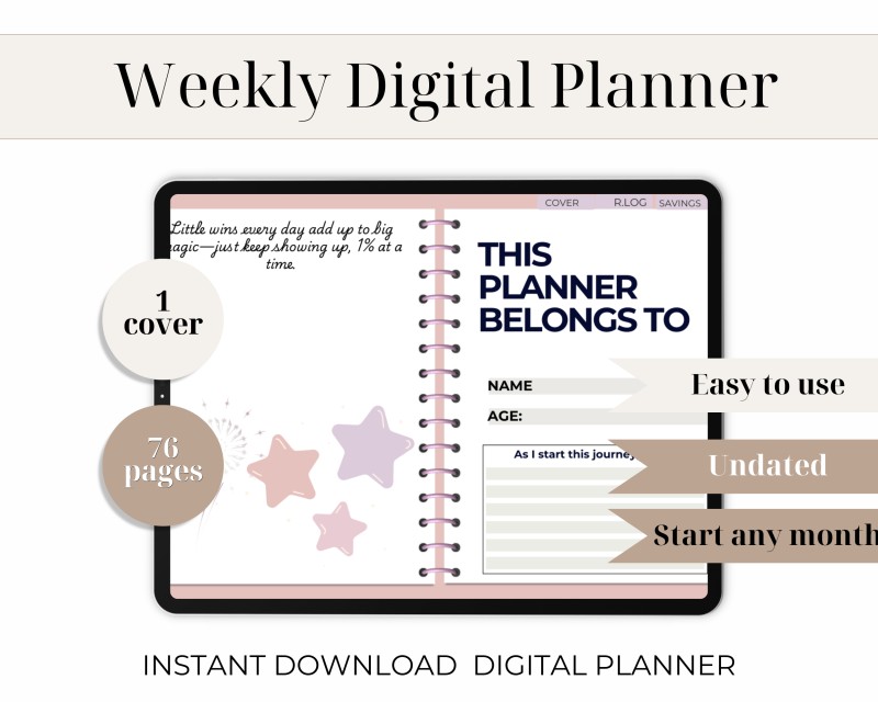 Pastel Dreams Undated weekly digital planner