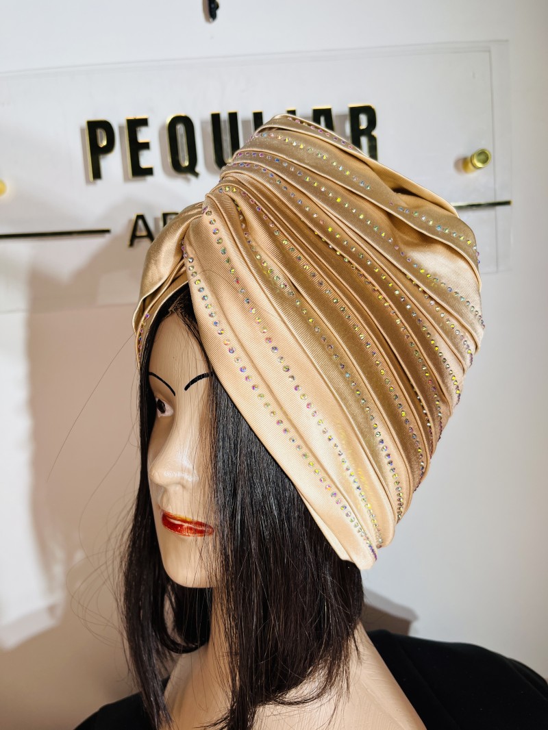 Champagne Wrap Style - Crystal Luxe Turban Hat