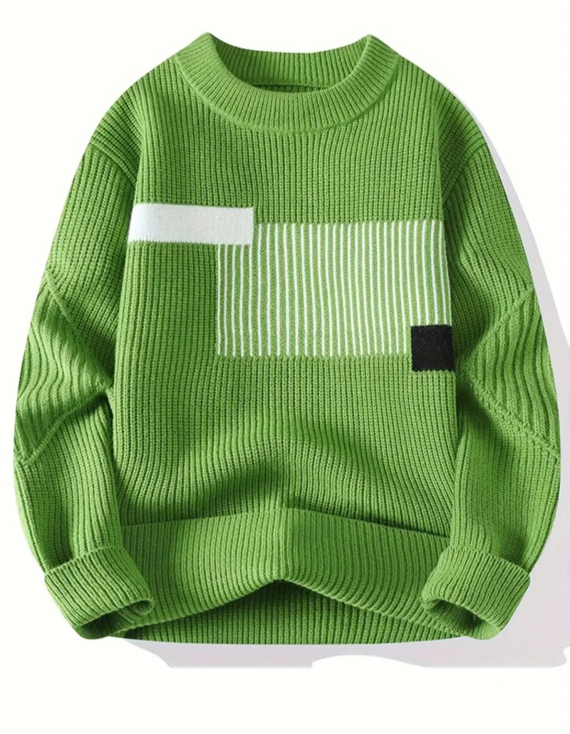 2025 Men's Sweater Fashion Pattern Autumn/Winter Knitted Sweater Fashion High Street Pullover Outdoor Loose Warm Thick