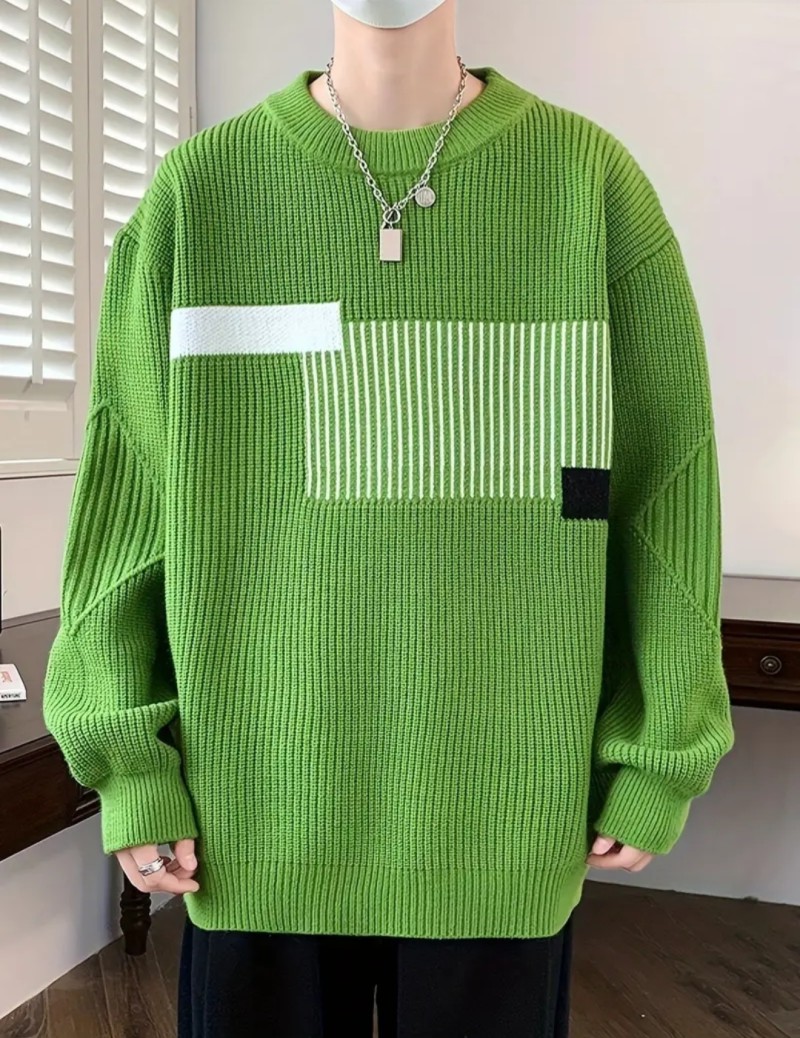 2025 Men's Sweater Fashion Pattern Autumn/Winter Knitted Sweater Fashion High Street Pullover Outdoor Loose Warm Thick