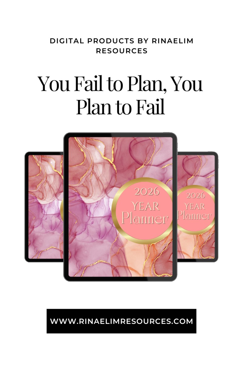 2026 Year Planner - Pink Color - Personal One Year Planner Printable, Digital Daily Planner, Productivity Journal, Goals Section, Notes Section, Undated Planner, A4, A5, US Letter, PDF Digital Planner