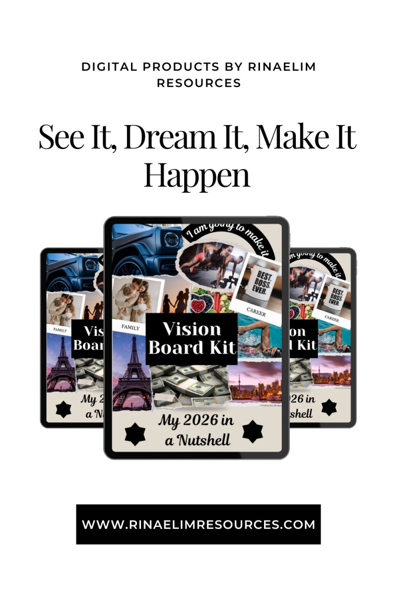 Vision Board Kit - My 2026 in a Nutshell - Printable, Digital Vision Board, Goal-Setting Worksheet, Productivity Journal, Notes Section, Undated Planner, A4, A5, US Letter, PDF Digital Planner