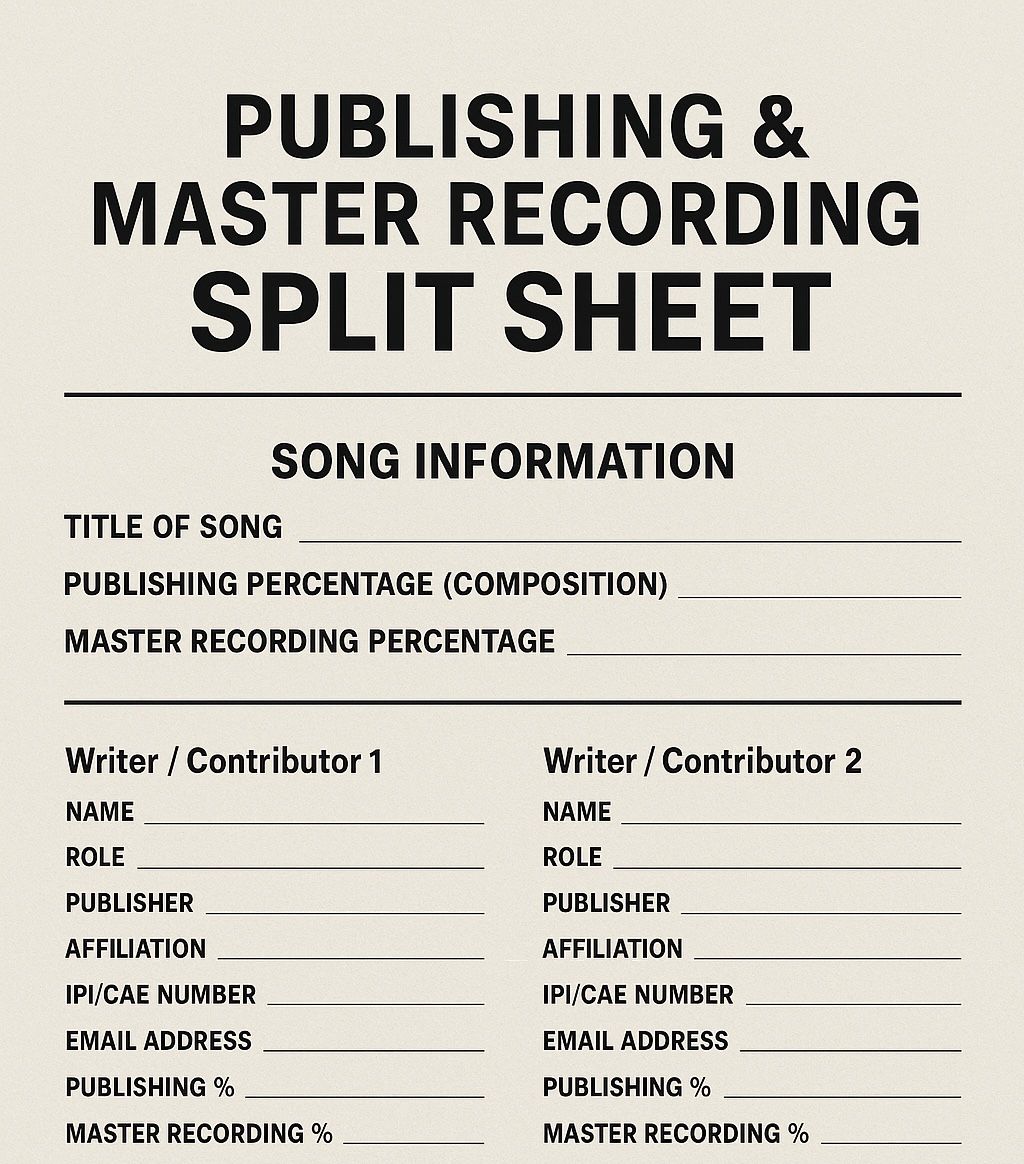 Professional Publishing & Master Recording Split Sheet