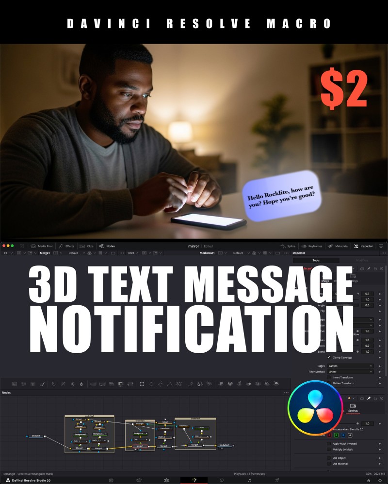 3D Text Message Macro for DaVinci Resolve | Glow + Shadow | Fully Customizable in Fusion