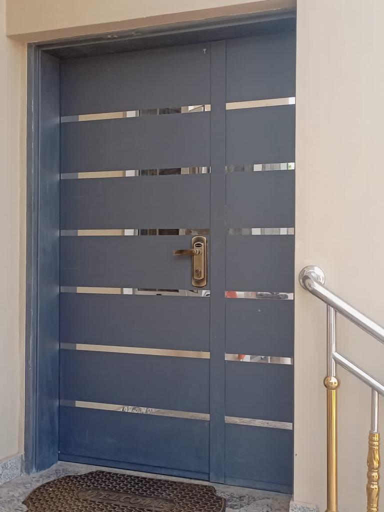Luxury Double Steel Security Door – Horizontal Chrome Finish