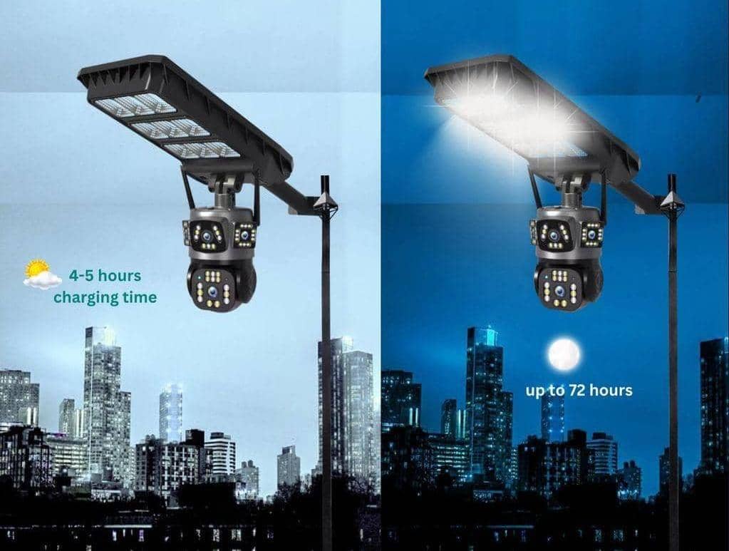 Solar street light with double less Cameras