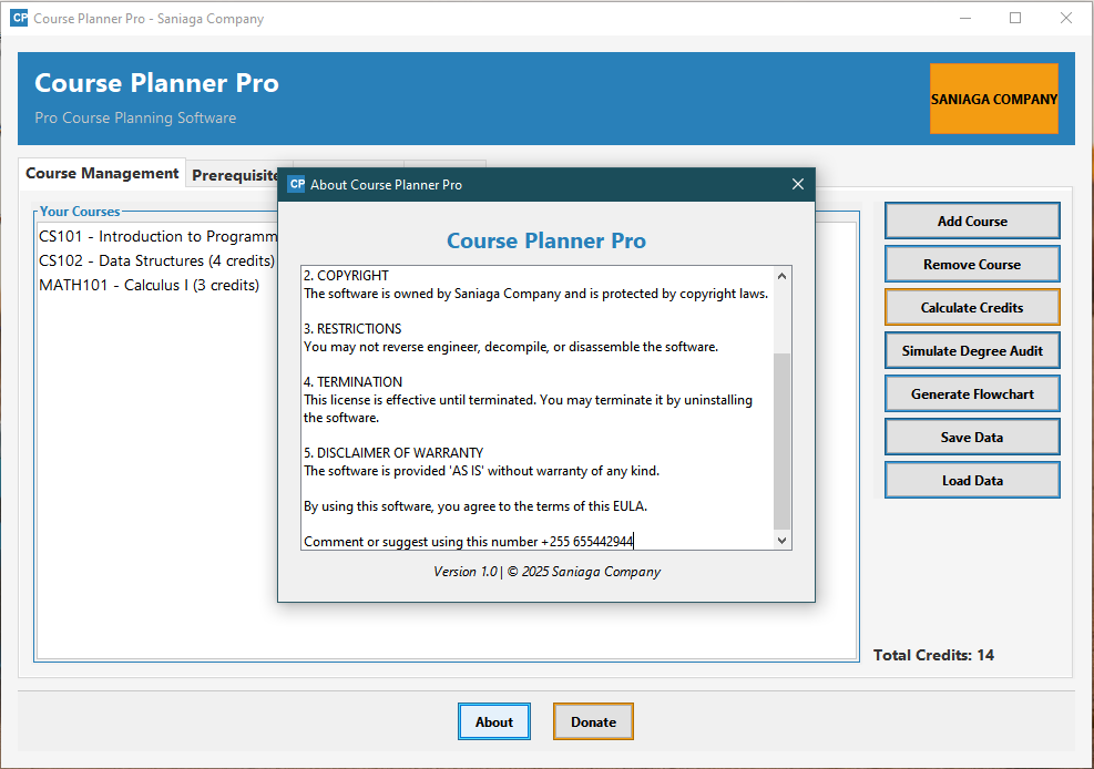 Saniaga Course Planner Pro