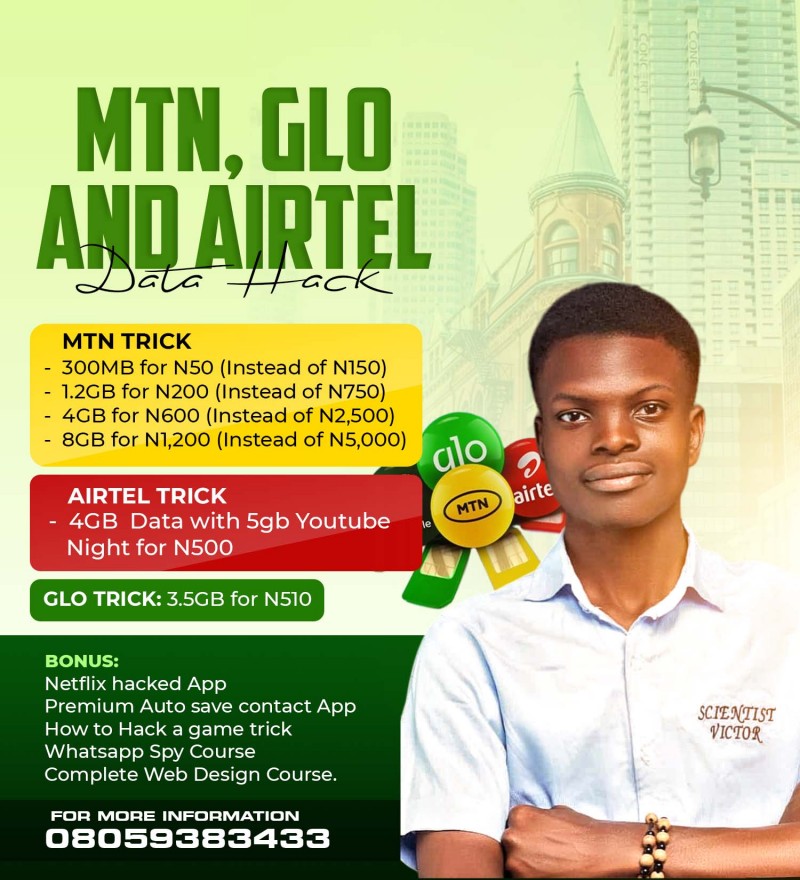 Buy CHEAP DATA TRICK (4GB FOR #600) by Victor Ogunrinde on Selar