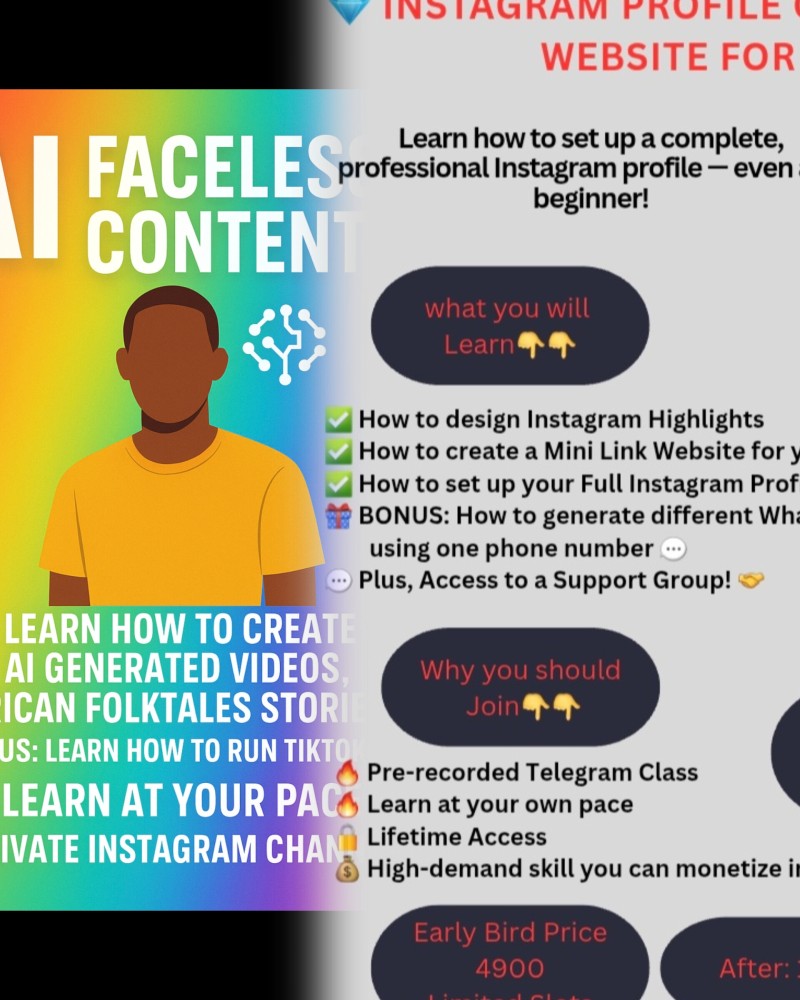 AI  FACELESS CONTENT AND INSTAGRAM PROFILE OPTIMISATION AND MINI WEBSITE SETUP COMBO