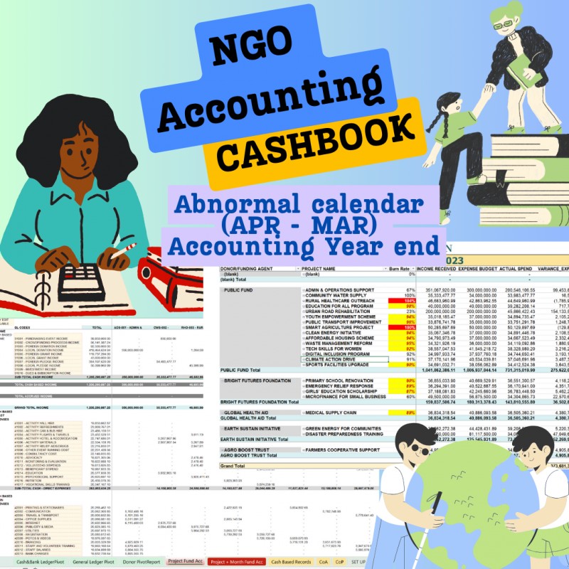 Accounting System (Cash Book) for NGOs - Track Income & Expenses based on Projects V2