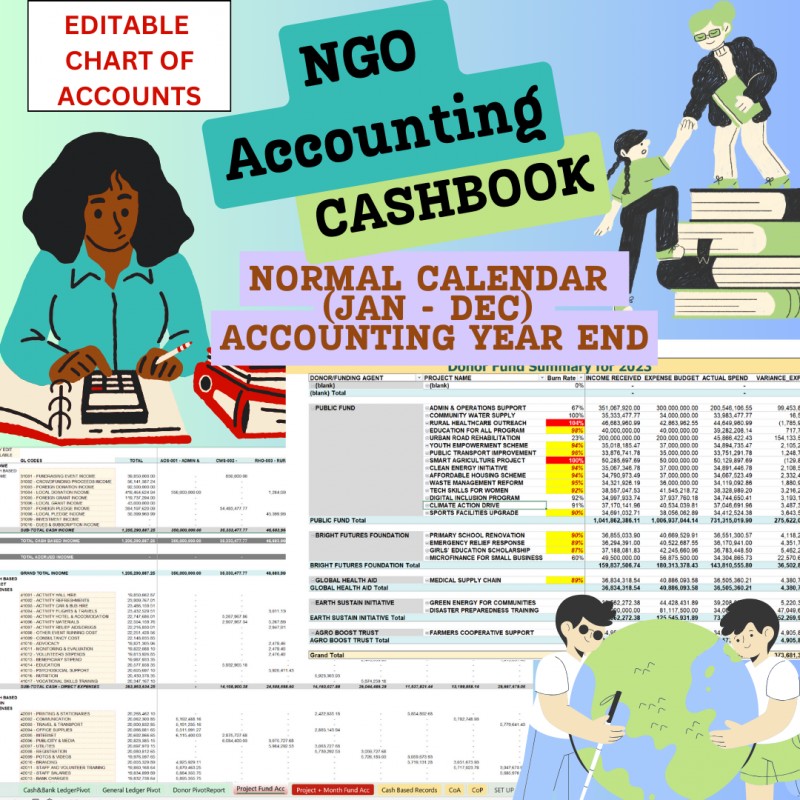 Accounting System (Cash Book) for NGOs - Track Income & Expenses based on Projects V3