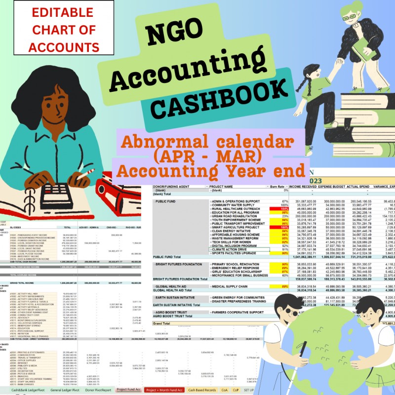 Accounting System (Cash Book) for NGOs - Track Income & Expenses based on Projects V4