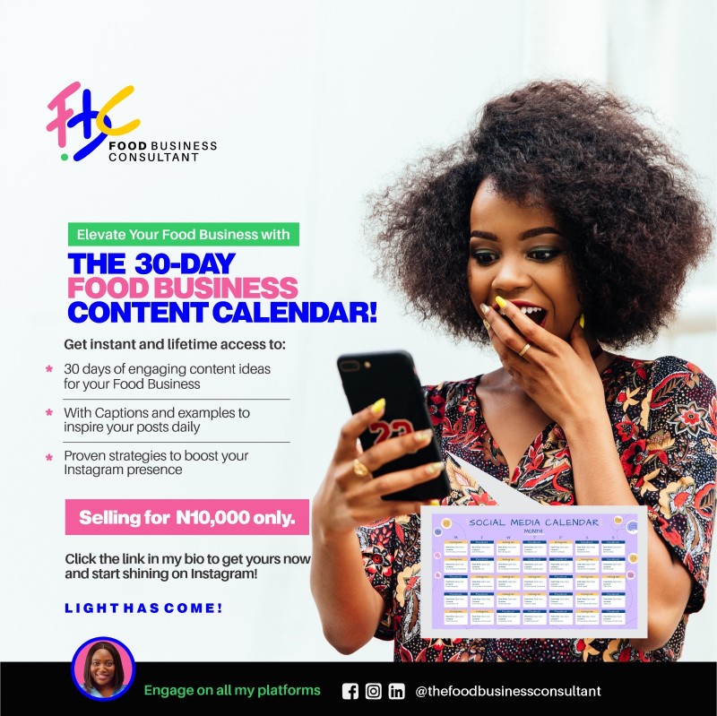 The 30 day Food business content creation calendar