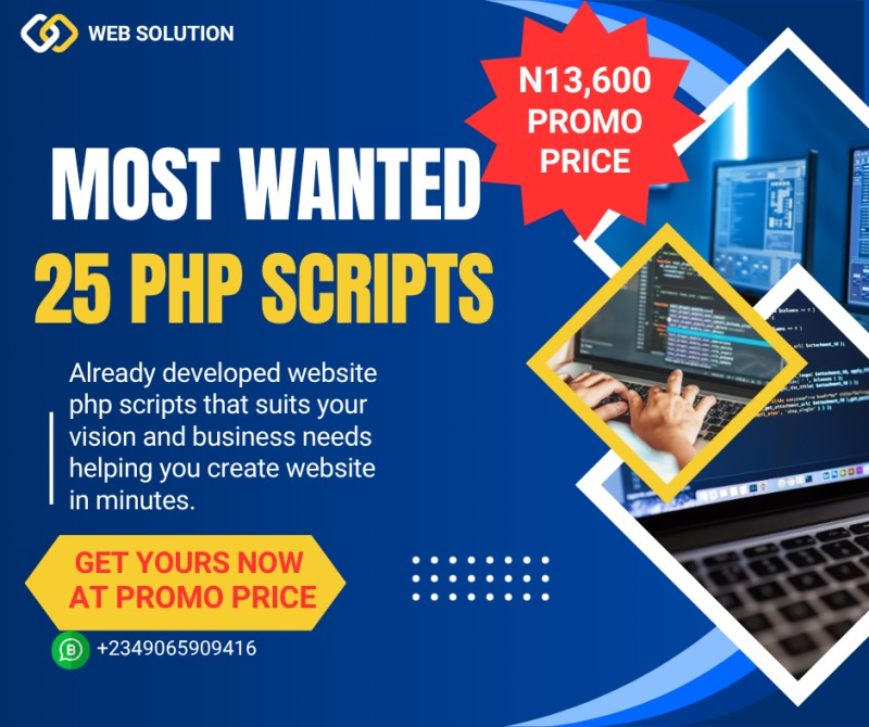 Buy MOSTED WANTED 25 PHP SCRIPTS BUNDLE by WEB SOLUTION on Selar | selar
