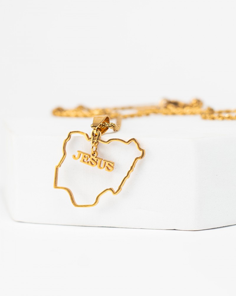 "Nigeria Map Shaped With Jesus" Necklace