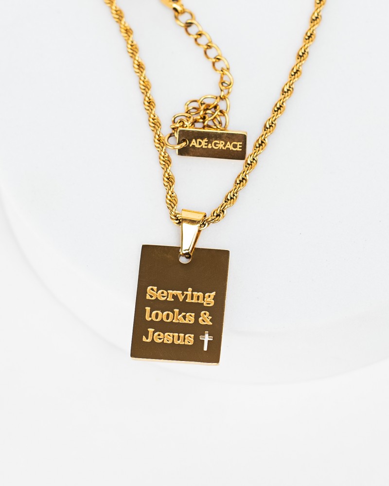 "Serving looks and Jesus" necklace