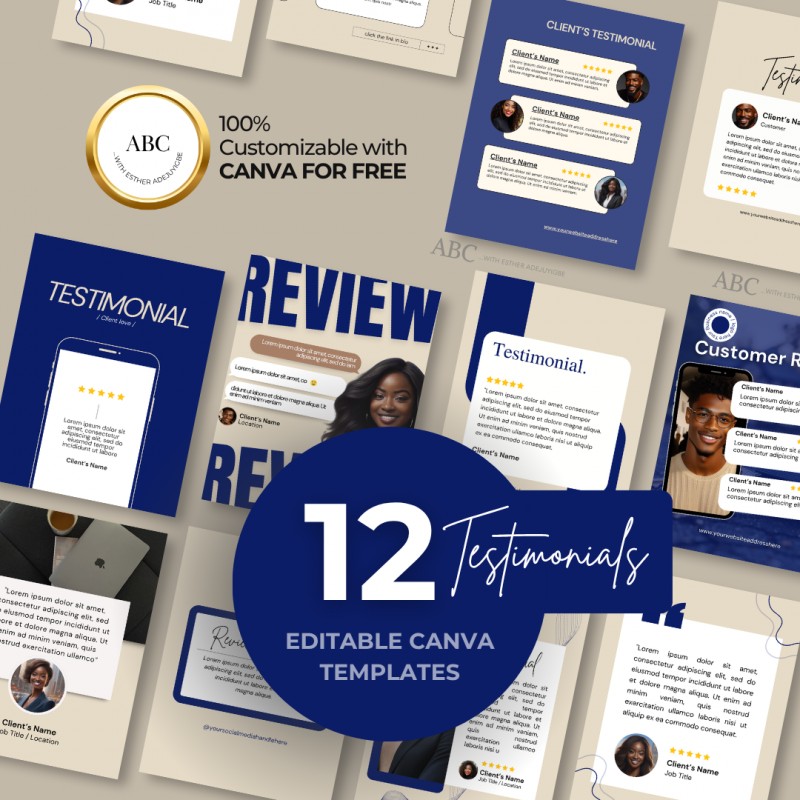 12 Editable Client Testimonial Templates (Canva)
