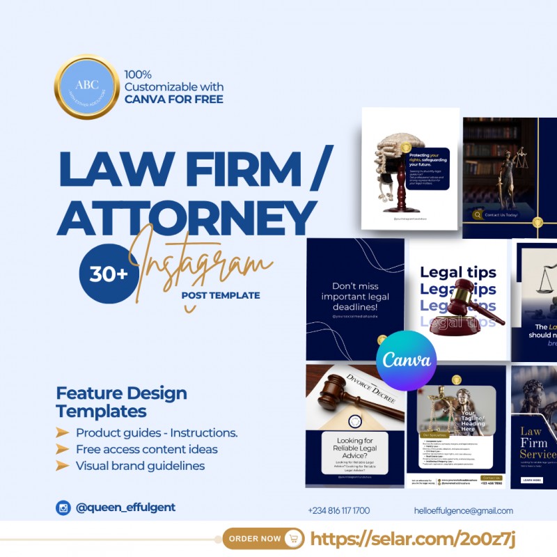 30 Editable Post Templates for Law Firms, Attorney Instagram Template, Attorney Editable Canva Templates, Lawyer Templates