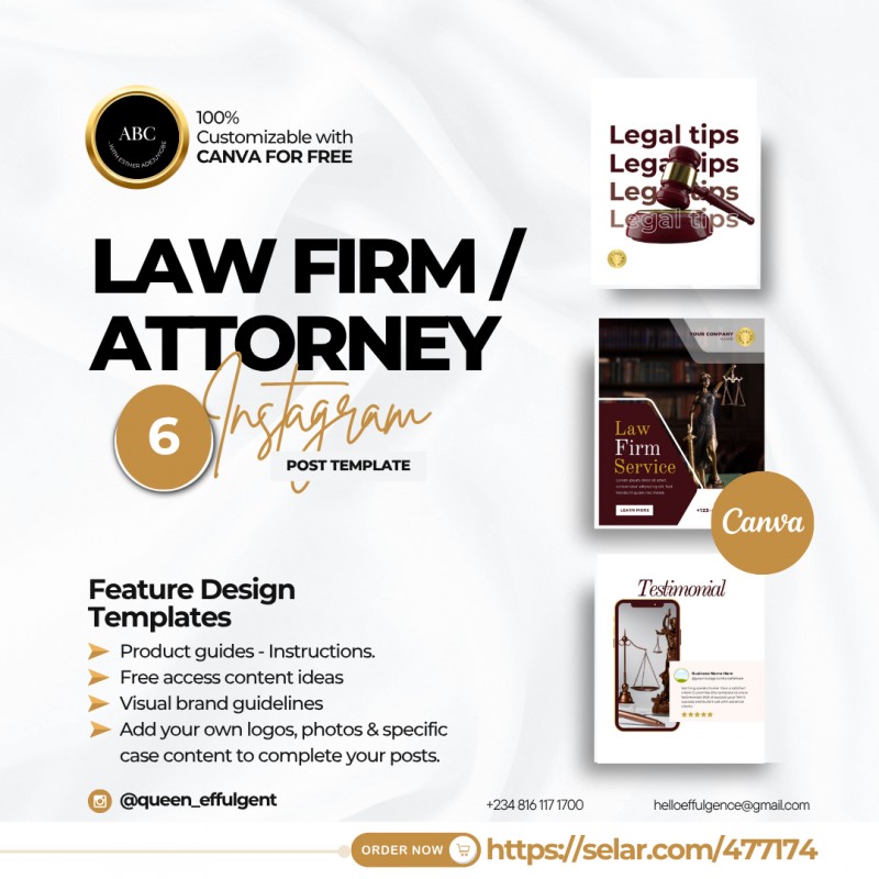 6 Social Media Posts For Lawyers and Attorneys, Law Firm Instagram Templates, Editable Canva Template, Lawyers Attorneys Instagram Posts
