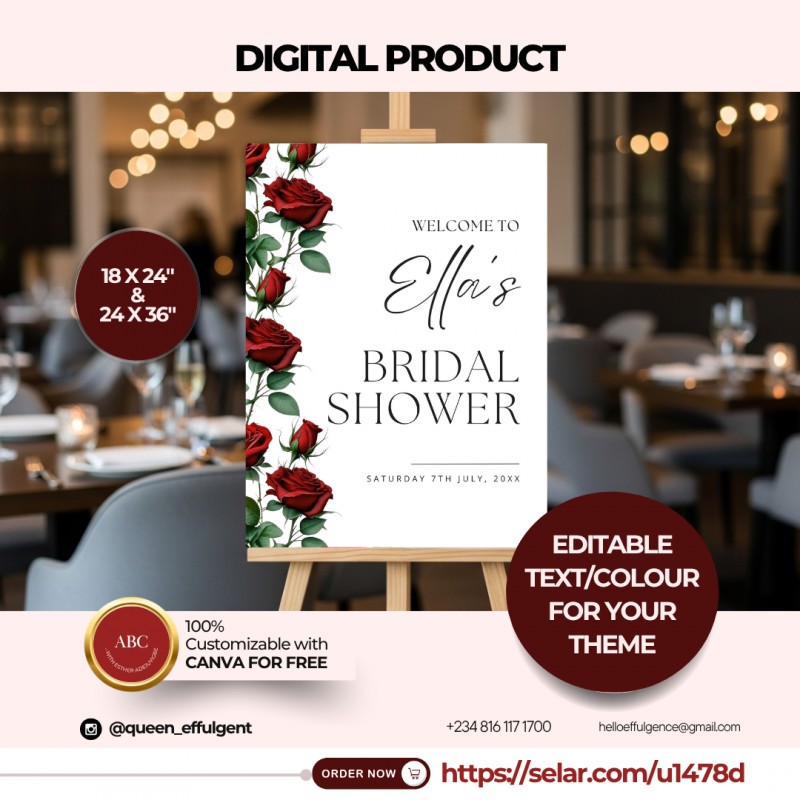 Editable Bridal Shower Welcome Sign – Rose Theme