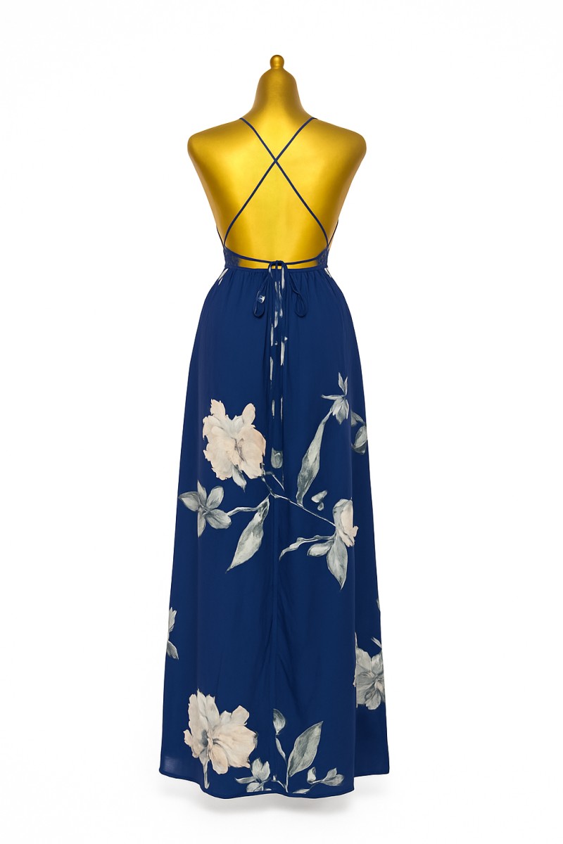 Robe Élégante – Bleu & Blanc | Awa Chicbazar